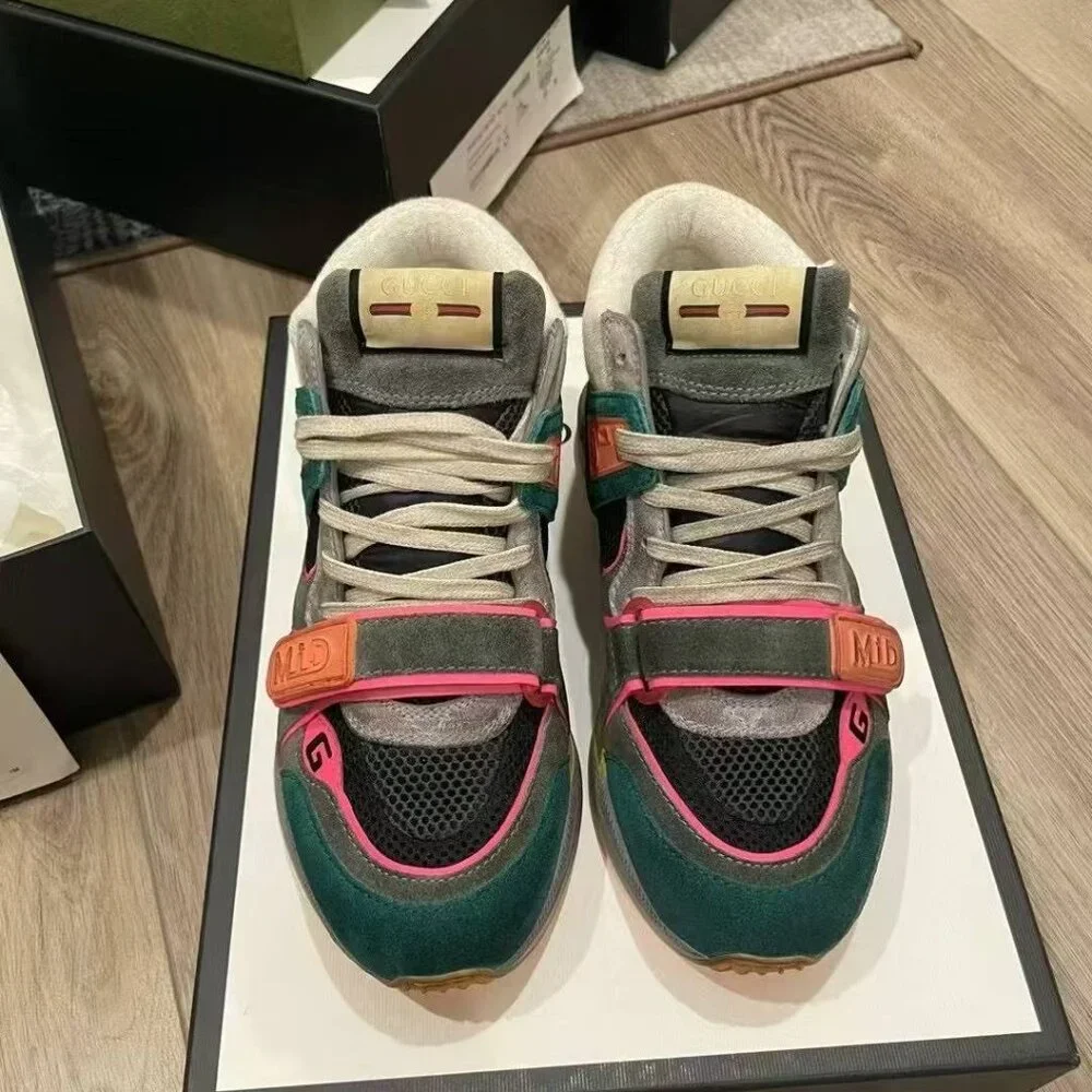 NIB Authentic Gucci Multicolor Mesh and Suede Ultrapace Mid Top Sneakers
